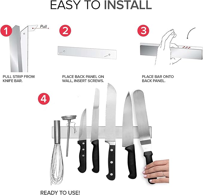 14 Inch Stainless Steel Magnetic Knife Bar - Use as Knife Holder, Knife Rack, Knife Strip, Kitchen Utensil Holder and Tool Holder