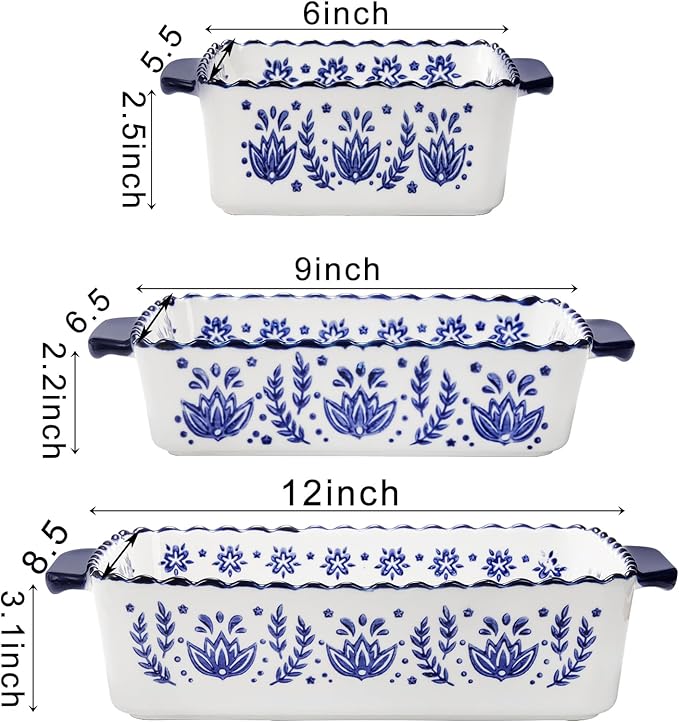 SOUJOY 3 Pack Porcelain Bakeware Set, Rectangular Baking Dishes, Lasagna Pan for Cooking, Kitchen, Casserole Dishes, Cake Dinner, Banquet and Daily Use
