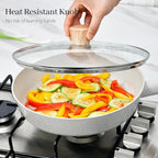 12 IN Glass Lid for Frying Pan and Pots, Tempered Replacement Cover with Wooden Handle Compatible for All Cookware for Skillets, Round Cast Iron, Cast Aluminium, Stainless Steel Pans & Pots
