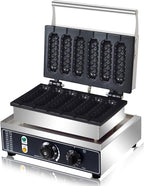 Commercial Corn Dog Waffle Maker,1600W Lolly Stick Waffle Maker,6 Slice Non-Stick,Stainless Steel Corn Hot Dog Waffle Iron with Temp and Time Control, for Restaurant Bakery Snack Bar Family.