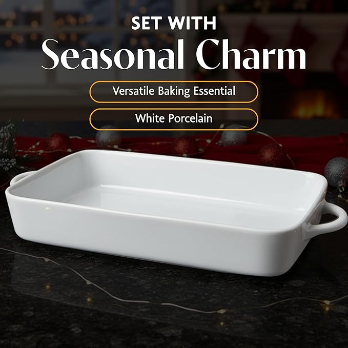 BIA Cordon Bleu Taos Rect Baker - 4 Qt. Porcelain Baking Dish with Side Handles, Classic Shape for Family Meals & Entertaining - 17" x 10" Rectangular Microwave, Oven & Dishwasher Safe Serveware
