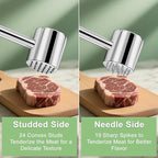 2-in-1 Real 316L Stainless Steel Meat Tenderizer Mallet Hammer,1.09lb Heavy Duty Meat Tenderizer Tool with 19 Sharp Spikes for more Flavor,Professional Meat Pounder,Dishwasher Safe & Long-Lasting