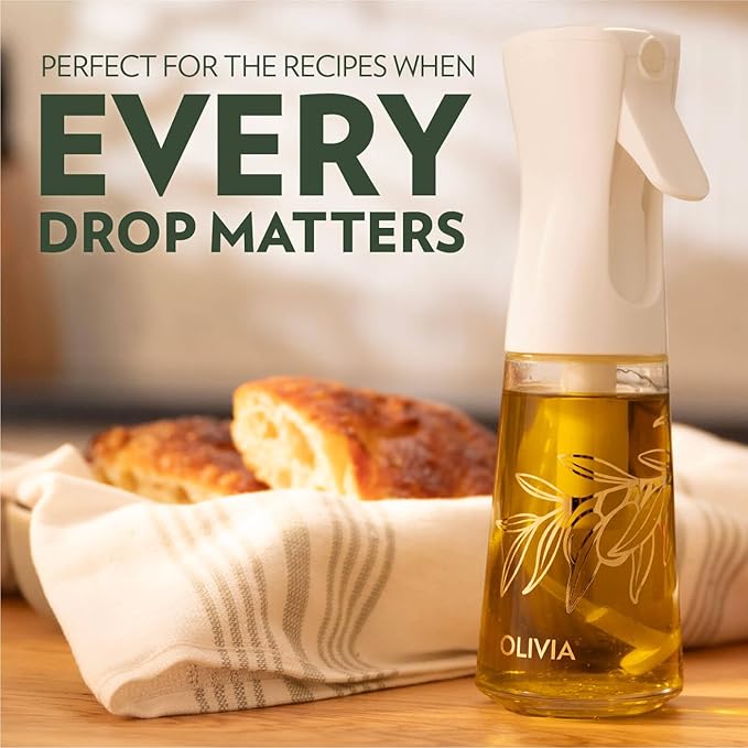 FLAIROSOL OLIVIA SIGNATURE Advanced Kitchen Oil Sprayer Technology, Fine Mist & Portion Control, Refillable Glass Olive Oil Cooking Spray Bottle for Air Fryer, Salad, BBQ, 200ml (Golden Leaves)