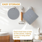 Silicone Trivet Mats, 4 Pack Hot Pads Pot Holders for Kitchen, Heat Resistant Non-Slip Trivets for Hot Dishes, Hot Pots and Pans, Countertop, Table, Food Grade Silicone & BPA Free, Gray