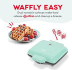 Dash Multi Mini Waffle Maker- Quad Waffle Maker for Family Breakfasts - Dual Nonstick Heating Plates & Easy-Release Surface - Compact & Fast-Heating - Aqua