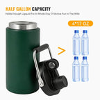 Kerilyn Insulated Half Gallon Jug with Handle, 64oz Stainless Steel, Large Double Vacuum Water Bottle for Hot & Cold Drinks, Wide Mouth, Sweat Proof, Great for Travel, Camping, Green