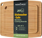 Keechee Dishwasher Safe Bamboo Cutting Boards Durable Lightweight Wood Cutting Board for Busy Kitchen, Easy Storage & Clean Wooden Chopping Boards with Juice Groove Set of 2 (M+S)