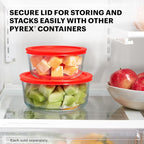 Pyrex Simply Store Glass Food Storage Container, Snug Fit Non-Toxic Plastic BPA-Free Lids, Freezer Dishwasher Microwave Safe, 4 Cup