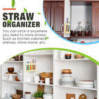 Qinyoung Acrylic Straw Holder for Cabinet Door with Double Sided Adhesive Tape Reusable Straw Organizer Tumbler Storage Kitchen Accessories Container for Counter Cupboard(Classic,Large,Cream Color)