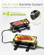 2-Person Raclette Table Grill - Indoor Non-stick Electric Grill Griddle - Series Connection Contact Grill up to 4 Grills, 2 Paddles Included, 2 Packs, BC-02