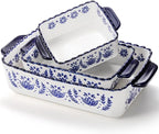 SOUJOY 3 Pack Porcelain Bakeware Set, Rectangular Baking Dishes, Lasagna Pan for Cooking, Kitchen, Casserole Dishes, Cake Dinner, Banquet and Daily Use