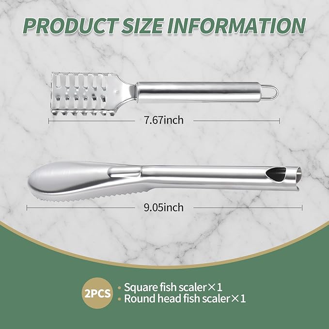 2 PCS Fish Scaler, Stainless Steel Fish Scale Remover, Fish Descaler Tool with Serrated Blade Design, Ideal for Home, Kitchen, Seafood Markets, and Professional Use
