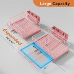 Laveshop Dish Drying Rack - Expandable Rack, Large Capacity Dish Drainer for Kitchen Counter, Rust-Proof with Utensil Holder, Pink