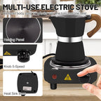 2-in-1 Moka Pot Espresso Set with Electric Stove 3 Cup Aluminum Stovetop Coffee Maker Percolator Italian Classic Mocha Coffee Machine for Italian and Cuban Cafe Brewing Portable Camping Black