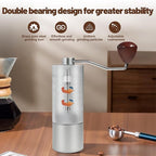 Manual Coffee Grinder Gift Box Non-Detachable Stainless Steel Conical Burr Aluminum Coffee Bean Grinder with 25 Grinding Settings Cleaning Brush Grindable Espresso Moka Pot for Camping Silver