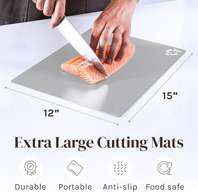 Cooler Kitchen Extra Thick Flexible Plastic Cutting Board Mats with Food Icons & EZ-Grip Waffle Back, (Set of 6) Dishwasher Safe