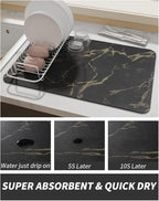 AMOAMI Coffee Mat Hide Stain Rubber Backed Absorbent Dish Drying Mat for Kitchen Counter-Coffee Bar Accessories, Black & Gold, 17"X31.5"