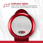 Holstein Housewares Stainless Steel 2 Section Omelet & Frittata Maker, Non Stick Coating, Easy To Clean, Indicator Lights, Compact Storage, Versatile Recipes in Minutes. 2 Portions, Metallic Red