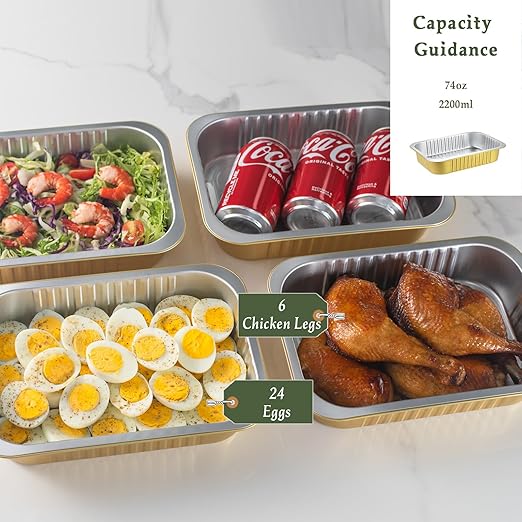 11" x 7.5" Heavy-Duty Aluminum Foil Pans with Lids, 74oz, 5 Pack – Extra-Thick Disposable Foil Containers for Oven, Baking, Freezer & Food Storage