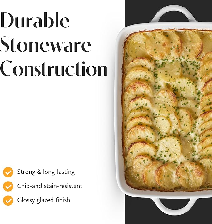 BIA Cordon Bleu Taos Rect Baker - 4 Qt. Porcelain Baking Dish with Side Handles, Classic Shape for Family Meals & Entertaining - 17" x 10" Rectangular Microwave, Oven & Dishwasher Safe Serveware