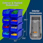 Plastic Containers for Organizing and Storage Bins for Closet, Kitchen, Office, Garage or Pantry Organization, Stackable Bins, Medium (11" x 5" x 5.5"), 8-Pack, Blue