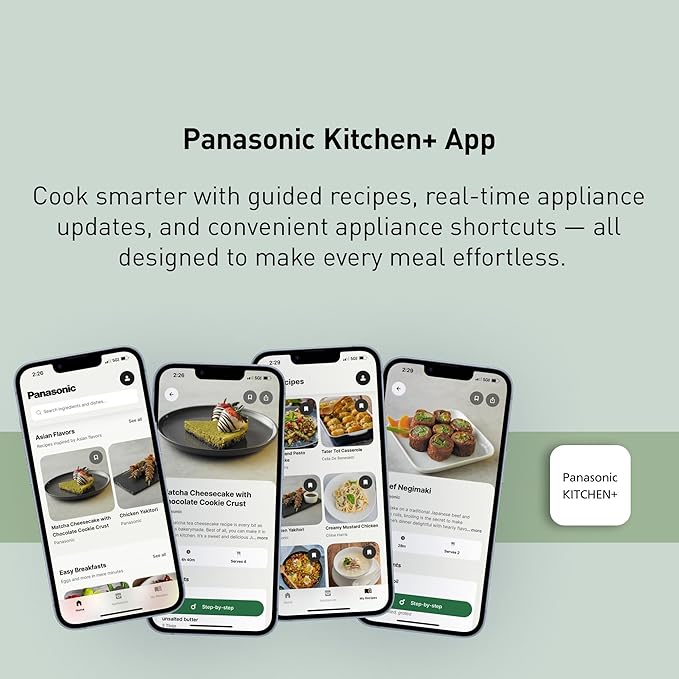 Panasonic HomeChef Connect Microwave Oven, Smart Multi Oven, Connected App for Automated Meal Prep, 4 Cooking Modes, Air Fryer, Convection Bake, FlashXpress Broiler, 1000W, 1.2 cu. Ft. - NN-CV87QS