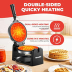 Waffle Maker, Rotating Belgian Waffle Maker, 180° Flip Waffle Iron, Non-Stick Plate, Adjustable Browning Control, Foldable Cool Touch Handle, Removable Drip Tray, Space Saving Storage, Stainless Steel