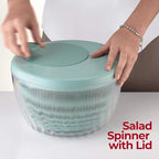 GUZZINI 10" Salad Spinner with Lid - Lichen Green, Wash, Spin & Dry Vegetables, Fruits, Salad, Built in Draining - Fruit Washer Fruit Dryer, Home Gadgets & Kitchen Tools