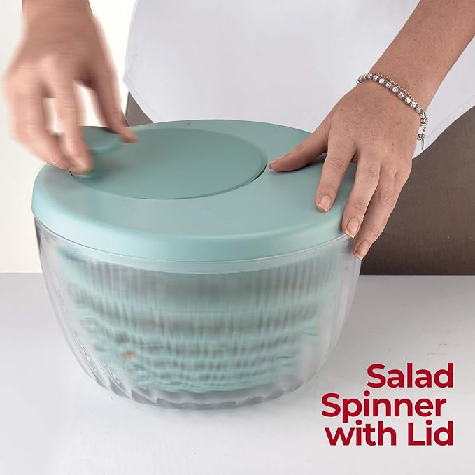 GUZZINI 10" Salad Spinner with Lid - Lichen Green, Wash, Spin & Dry Vegetables, Fruits, Salad, Built in Draining - Fruit Washer Fruit Dryer, Home Gadgets & Kitchen Tools