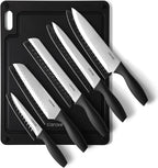 CAROTE Knife Set, 11 Pcs Kitchen Knives with 5 Blade Guards & Non-Slip Cutting Board, Rustproof Stainless Steel 5 Kitchen Knife Set, Plain Black
