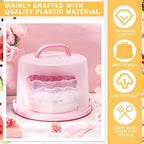 Baderke 10 Inch Round Cake Carrier with Lid and Handle - Two Sided Cake Holder & Box for Transport, Pie, Cupcake(Pink)