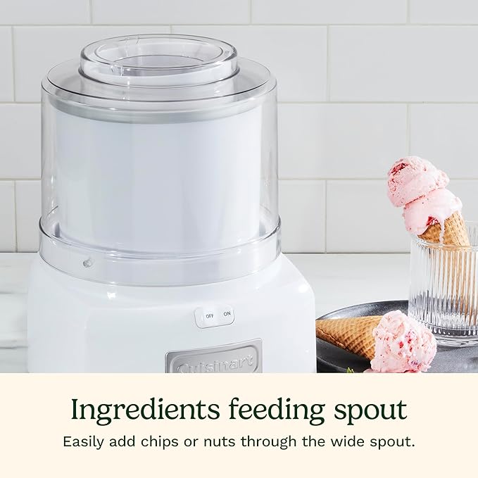 Cuisinart Ice Cream Maker, 1.5 Quart Double Insulated, Sorbet and Frozen Yogurt Maker, Ready in 20 Minutes, ICE-21P1, White