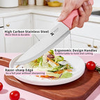 XANAPON 14-Piece Kitchen Knife Set with Block, High Carbon Stainless Steel Sharp Chef Knives with Built-in Sharpener, Ergonomic Handles, Professional Cutlery for Home Cooking & Gifts, Pink