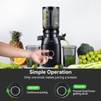 Juicer Machines, Cold Press Juicer with 4.3" Large Feed Chute Fit Whole Fruit and Vegetable, Masticating Machine with Juice Recipe, Self Feeding Effortless for Batch Juicing,Easy to Clean,Black