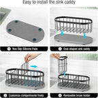 Sponge Holder for Kitchen Sink with High Brush Holder, [Stay-Dry Anywhere & No Drainage Needed] Rustproof Stainless Steel Kitchen Sink Caddy Organizer with Water Absorbing Stone Tray, Black