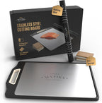 Matiks Stainless Steel Cutting Board Set - 16”×11” Large Double Sided Dishwasher Safe Metal Cutting Board for Kitchen – Housewarming Gifts New Home - New Home Gift Ideas - First Home Cooking Gifts
