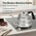 Barista Warrior Gooseneck Kettle with Thermometer - 1L Pour Over Coffee & Tea Kettle, 18/8 Stainless Steel Gooseneck Kettle Pot, Precision Pour Drip Spout, Suitable for All-Stoves (34 fl oz)