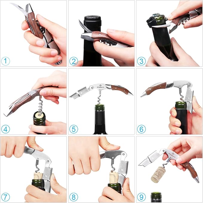Philorn Wine Opener-Professional Corkscrew Wine Opener with Foil Cutter & Cap Remover, Manual Wine Key for Servers, Bartenders, Waiters & Home Use, Rosewood Handle Wine Bottle Opener
