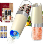 CIRCLE JOY Gravity Electric Salt and Pepper Grinder Set Automatic Salt and Pepper Grinder Set with LED Light, Battery Operated, Adjustable Coarseness, Large Capacity, for Home Kitchen BBQ, Beige