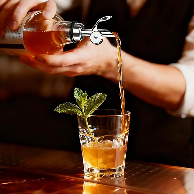 6 Pcs Auto Flip Liquor & Oil Pour Spout, 304 Stainless Steel Dispenser Spout for Olive Oil, Alcohol, Wine, Vinegar, Home & Bar Essential Tools, Silver
