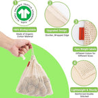 Pack of 6 Reusable Produce Bags Washable, 3 Sizes (2xS+2xM+2xL) Reusable Grocery Bags Heavy Duty Cotton Bag Mesh Bags for Vegetables, Enhanced Closure Edge, Double Stitched, with Tare Weight