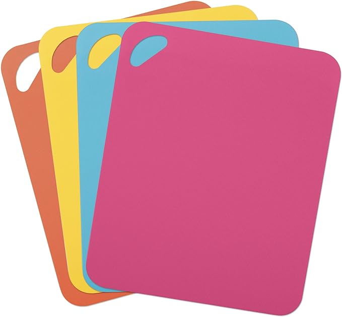 Dexas Heavy Duty Cutting Board Grippmat, Flexible Cutting Boards for Kitchen, Set of 4, Non Slip Plastic Board Cutting Mat 11.5 by 14 inches, Bright Blue, Yellow, Orange and Pink Set Kitchen Gadgets
