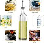 Leaflai Olive Oil Dispenser Bottle, 1 Pcs Glass Olive Oil Dispenser and Vinegar Dispenser Set with 2 Stainless Steel Pourers, 2 Labels,1 Brush and 1 Funnel Oil Bottles for Kitchen (500ml)