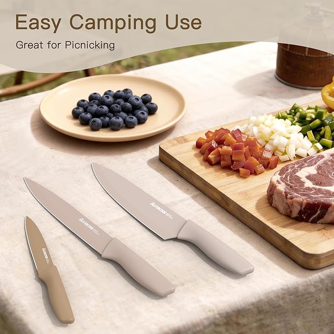 Astercook Knife Set, 13 Pieces Kitchen Knives Set with Healthy Anti-Rust Coating, Dishwasher Safe, Stainless Steel Chef Knife Sets with 6 Blade Guards, Perfect Holiday Gifts for Kitchen (Pack of 2)