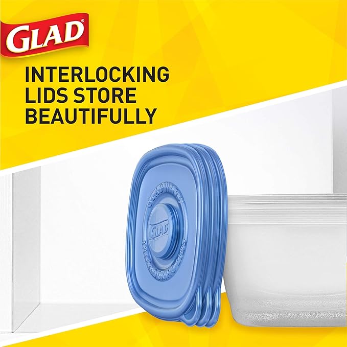 Glad GladWare Tall Entree Food Storage Containers with Lids, Large Square No BPA Plastic for Meal Prep and Lunches, Lock Tight Seal, Microwave and Dishwasher Safe, 42 Oz, 3 Count