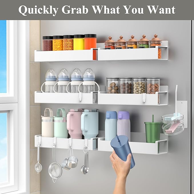 HuggieGems Magnetic Water Bottle Holder for Refrigerator, Cup Holder Organizer for Stanley and Tumbler for Kitchen, 6 Pack, White