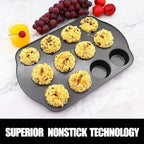 12+24 Muffin Pan Set (2 Pack) - Nonstick Cupcake Tins Dark Gray | Heavy Duty Carbon Steel, Rustproof, Oven Safe Baking Gift
