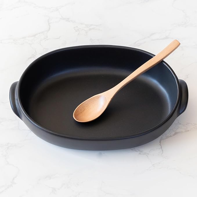 Banko Ware Au Gratin Dish, Large, Diameter Approx. 11.8 inches (30 cm), Heat Resistant, Pottery, Oven Safe, Direct Fire, Microwave and Dishwasher Safe, Black, Made in Japan