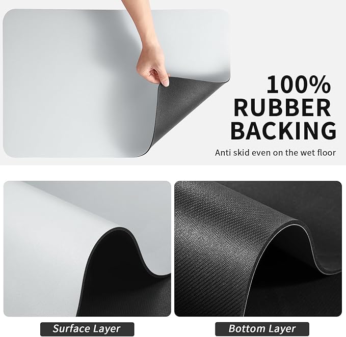 HotLive Dish Drying Mat for Kitchen Counter, Heat Resistant Drainer Mats with Non-slip Rubber Backed, Hide Stain Kitchen Super Absorbent Draining Mat, Easy to Clean Dish Rack Pad, Light Grey 16"x18"