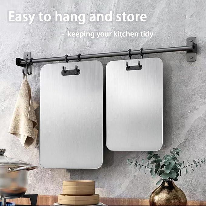 100% Pure Titanium Cutting Board Set of 2, Food-Grade Titanium Cutting Boards for Kitchen Dishwasher Safe, Double-Sided Metal Charcuterie Chopping Board Mat for Meat, Cheese & Fruit (L+XL)